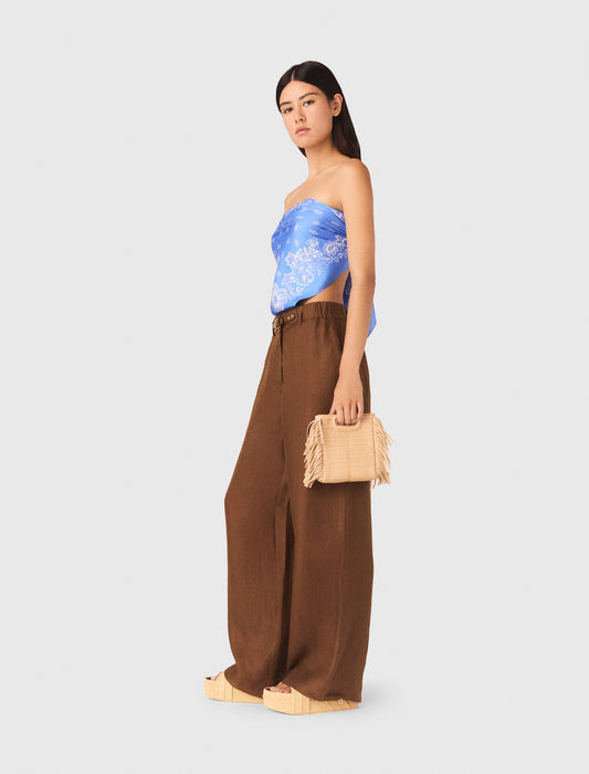 Linen-Blend Trousers Brown