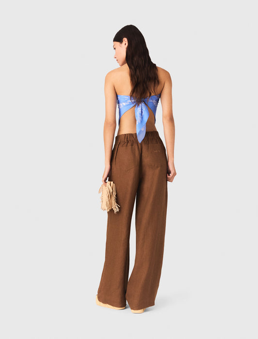Linen-Blend Trousers Brown