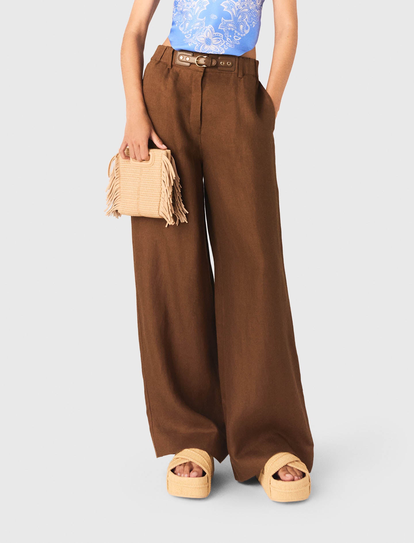 Linen-Blend Trousers Brown