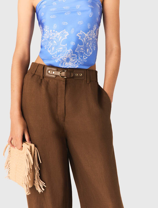 Linen-Blend Trousers Brown