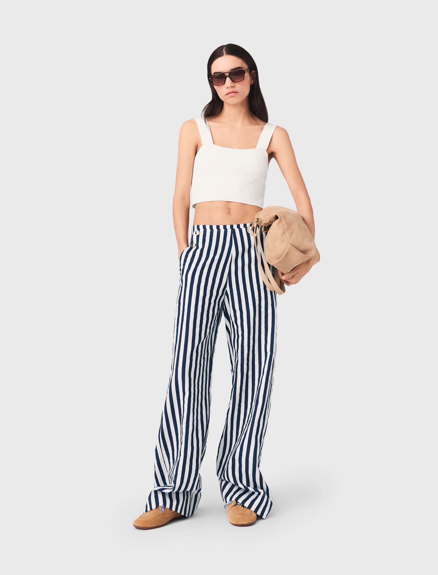 Linen Blend Sailor Trousers White/Blue