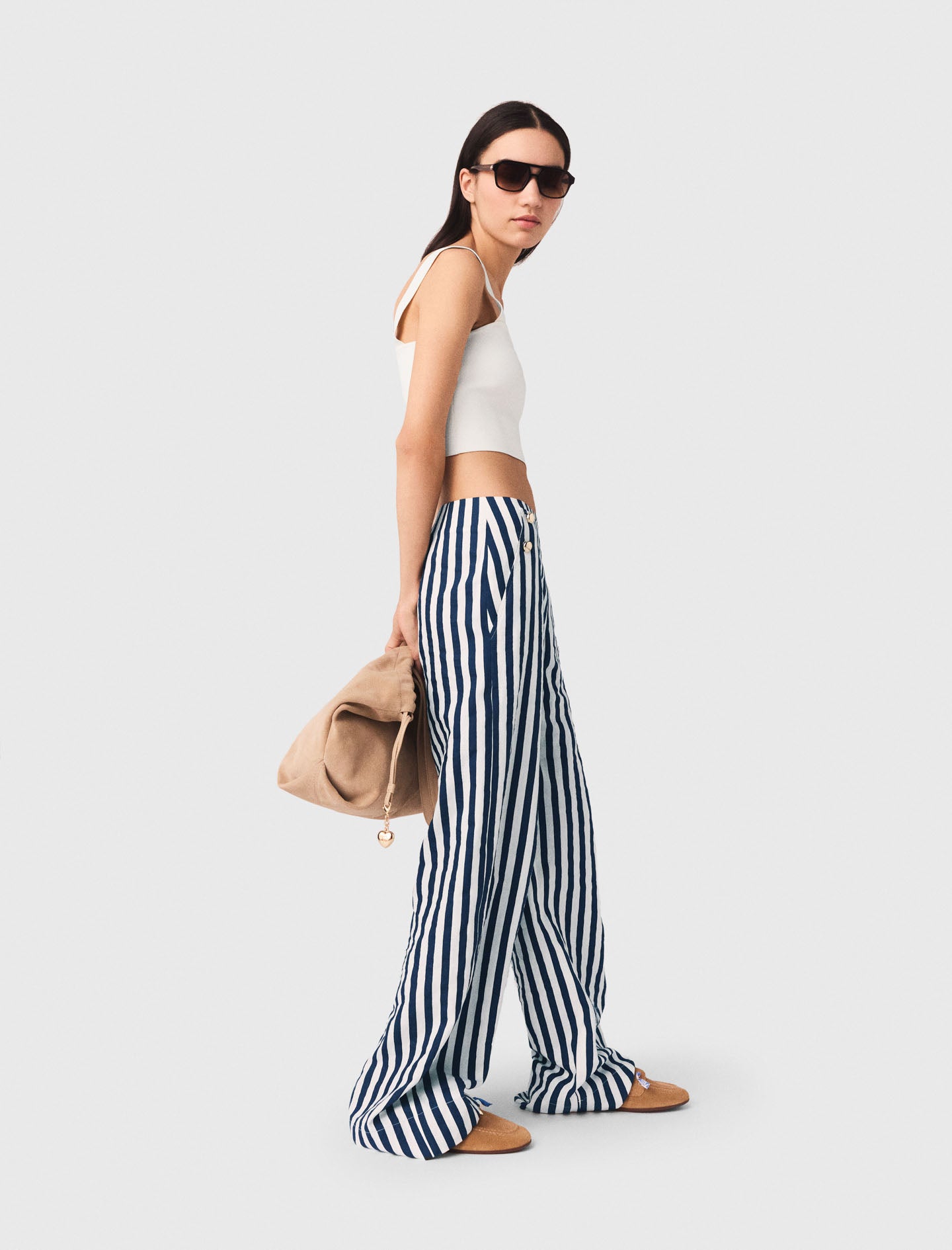 Linen Blend Sailor Trousers White/Blue
