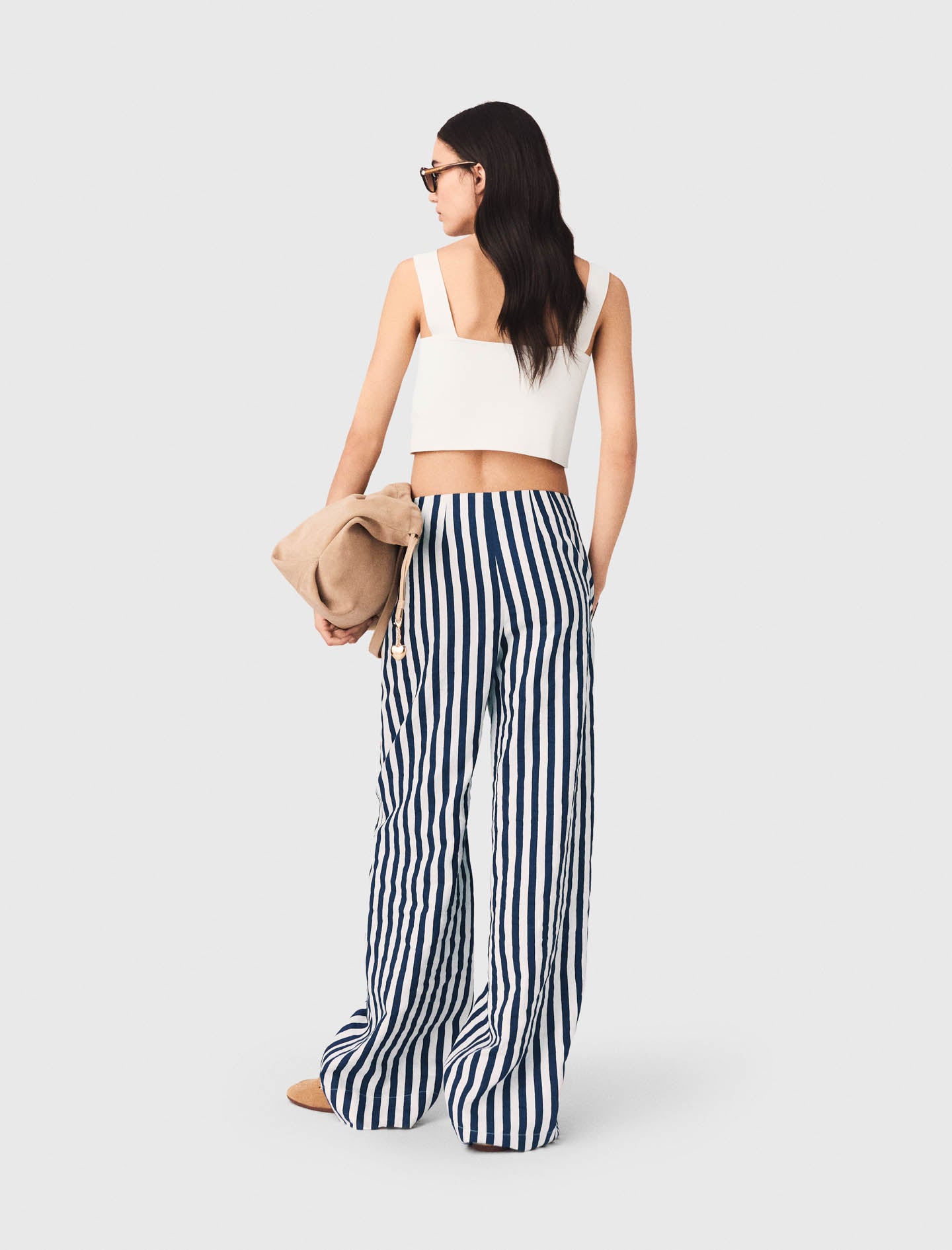 Linen Blend Sailor Trousers White/Blue