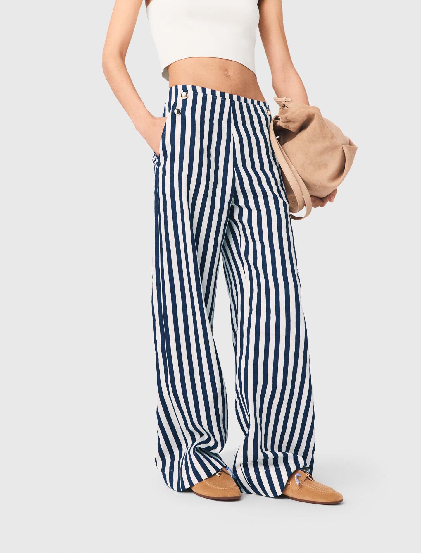 Linen Blend Sailor Trousers White/Blue