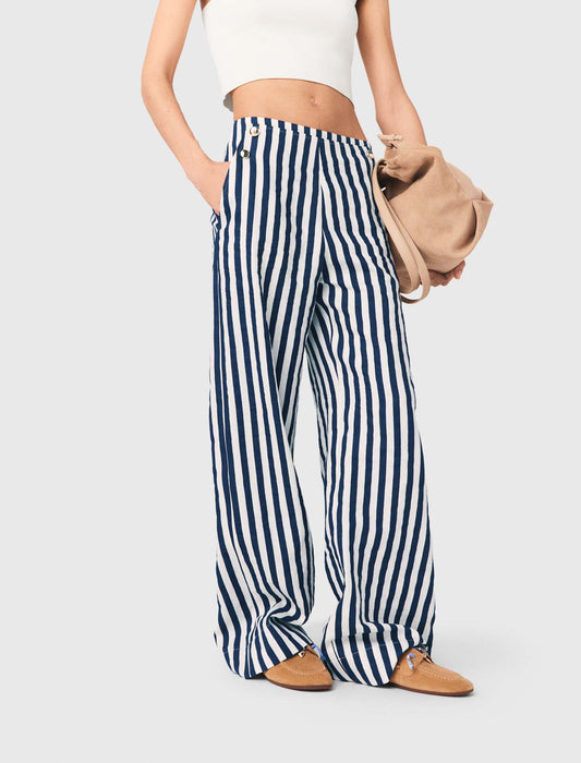 Linen Blend Sailor Trousers White/Blue