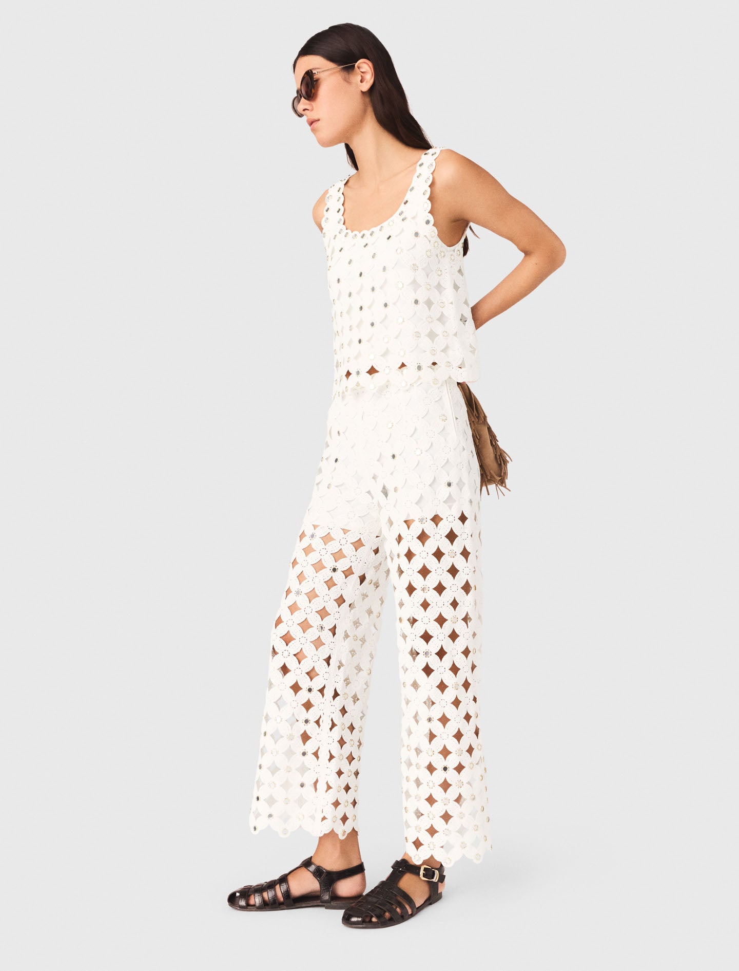 Crochet Trousers With Mirrors White
