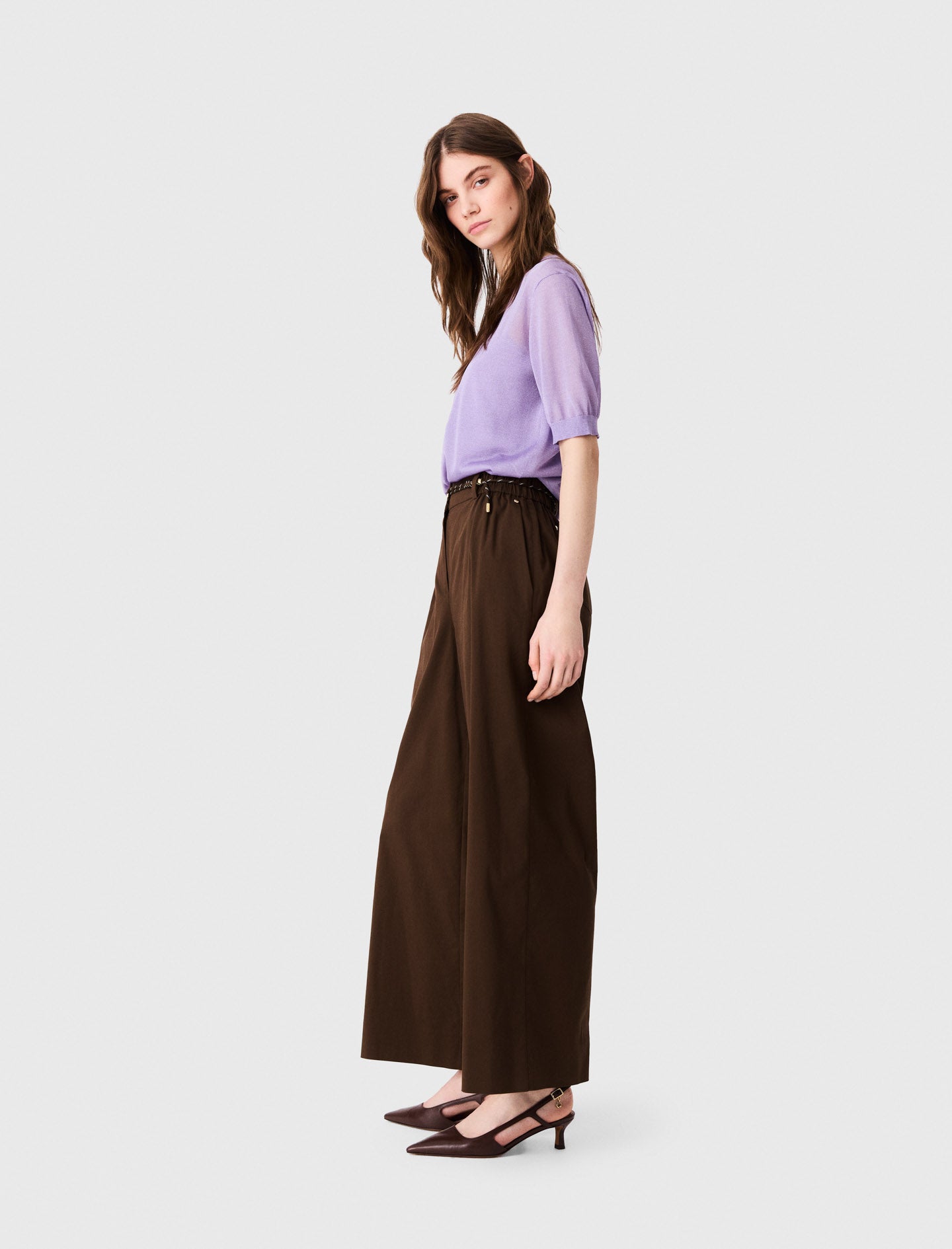 Wide-leg cotton trousers Brown