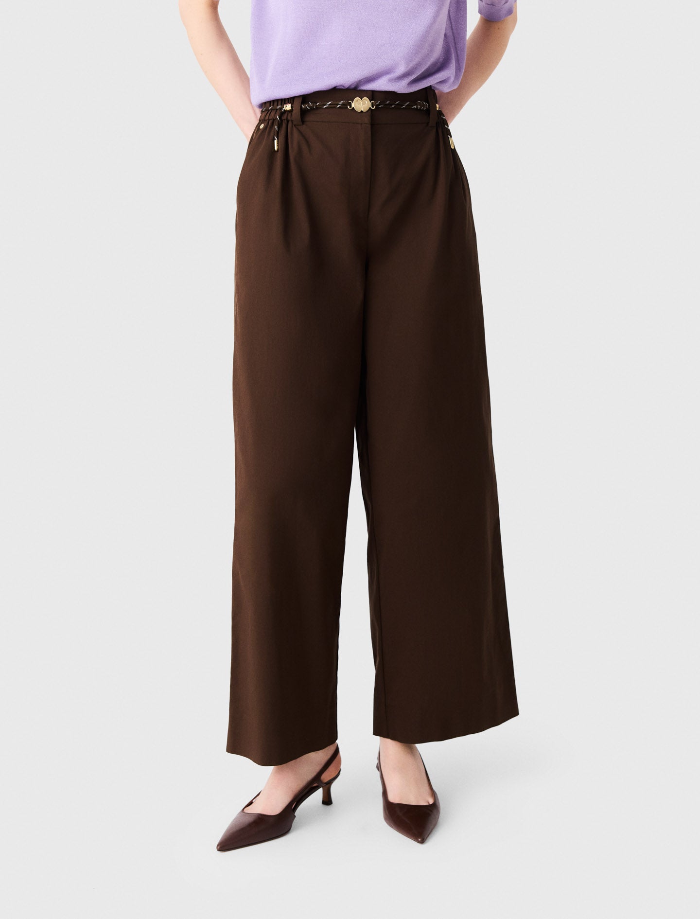 Wide-leg cotton trousers Brown