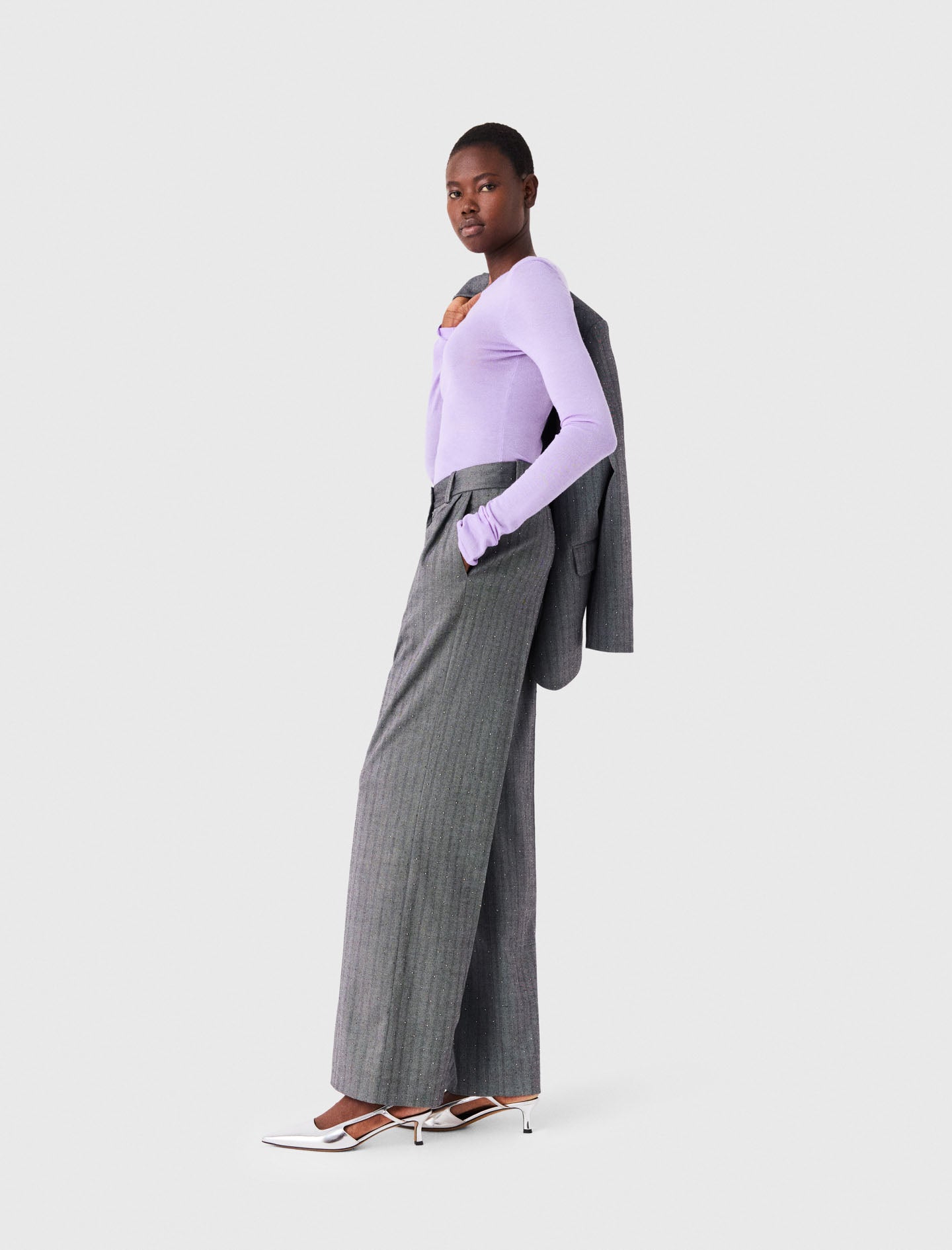 Rhinestone suit trousers Grey