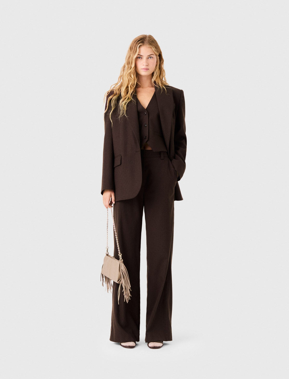 Rhinestone Suit Trousers Brown