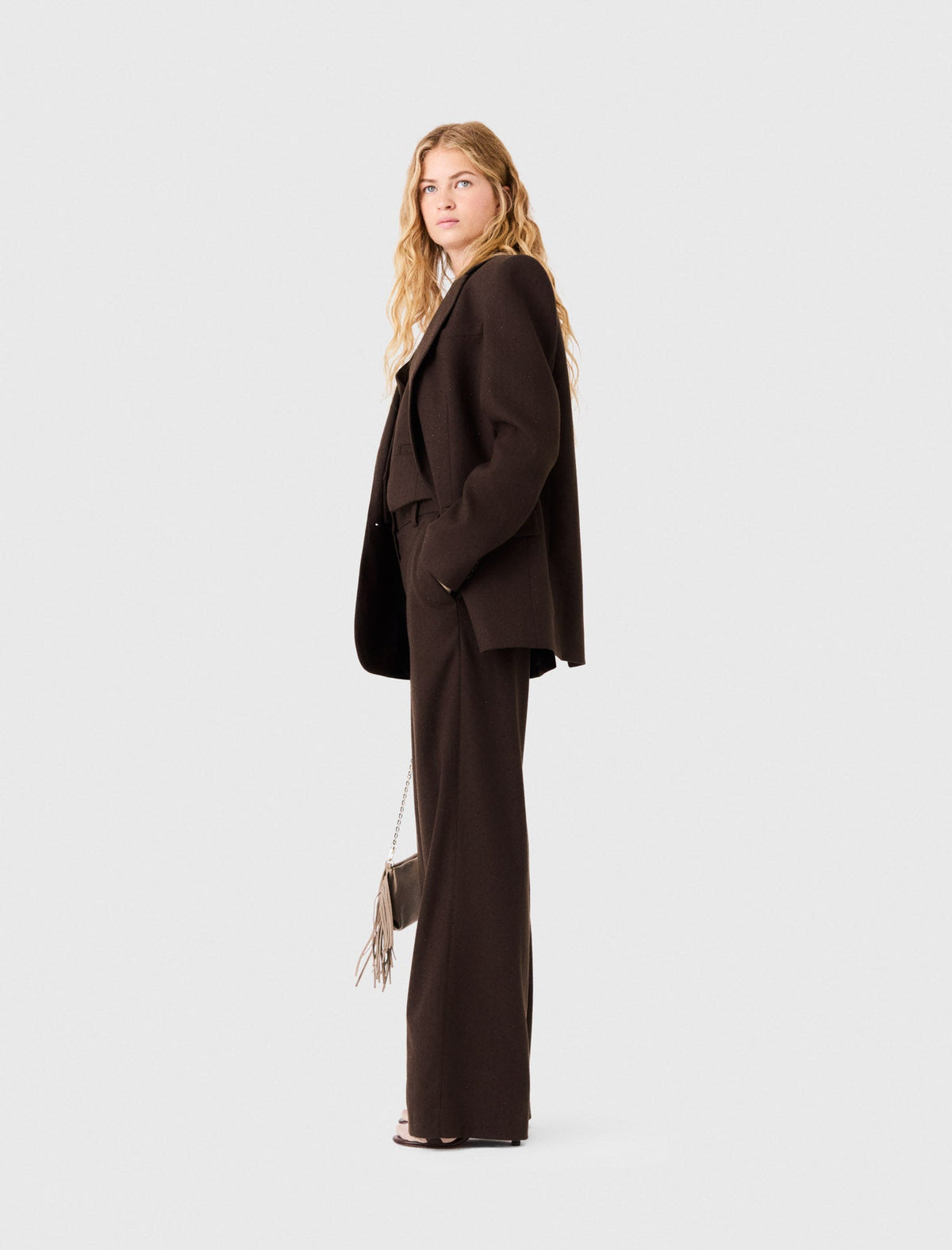 Rhinestone Suit Trousers Brown
