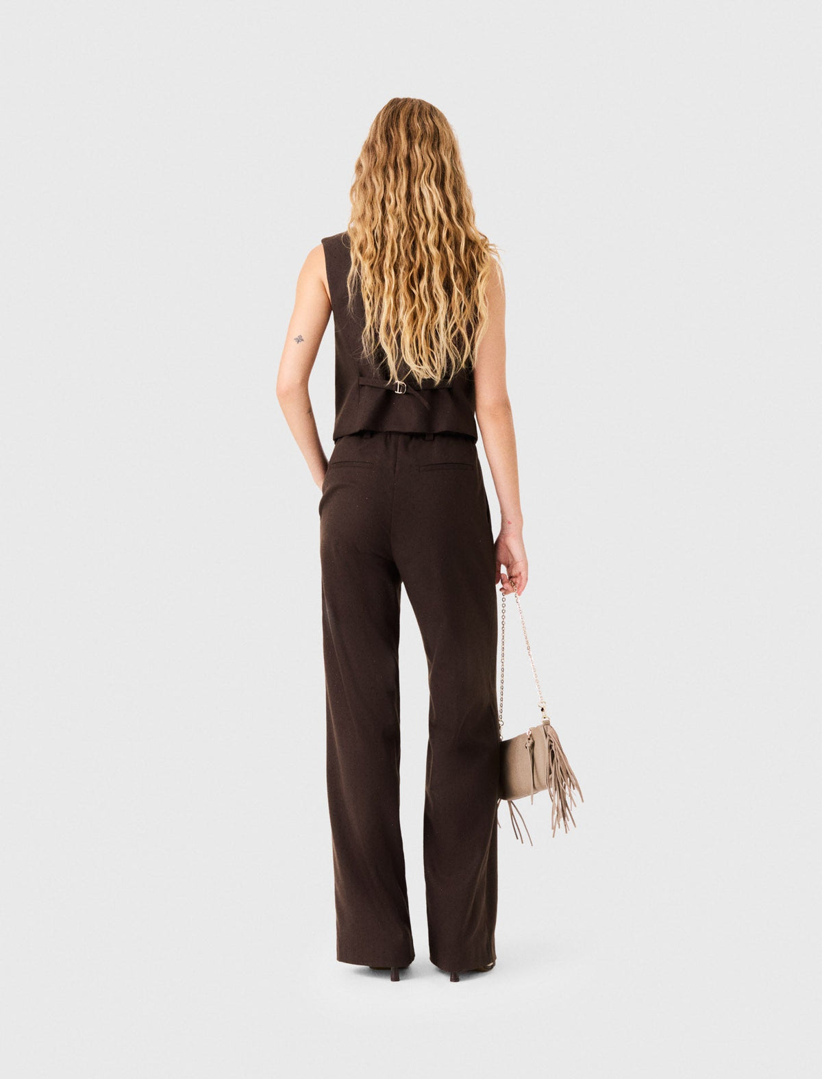 Rhinestone Suit Trousers Brown