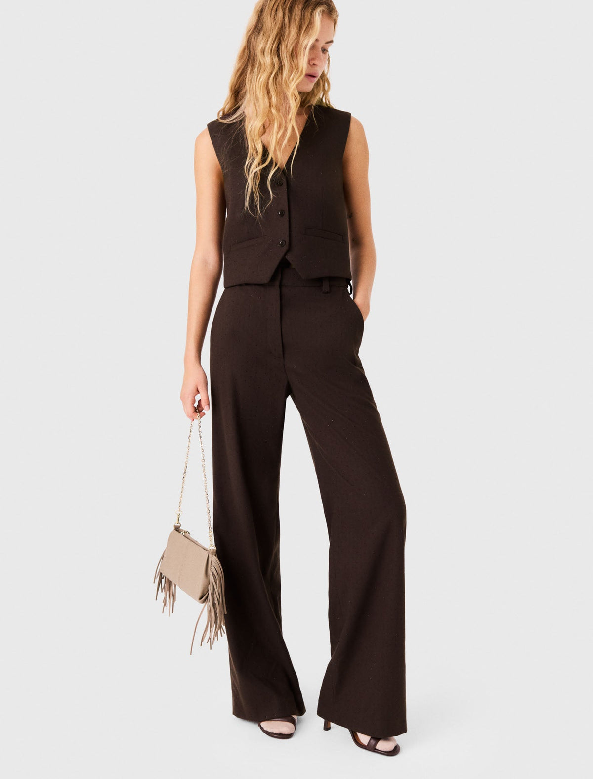 Rhinestone Suit Trousers Brown