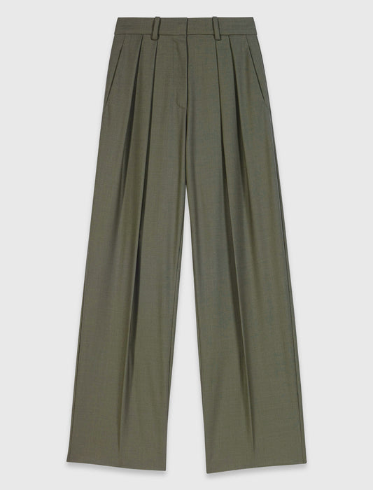 Wide-leg suit trousers with pleats Khaki