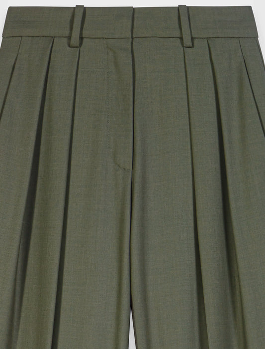 Wide-leg suit trousers with pleats Khaki