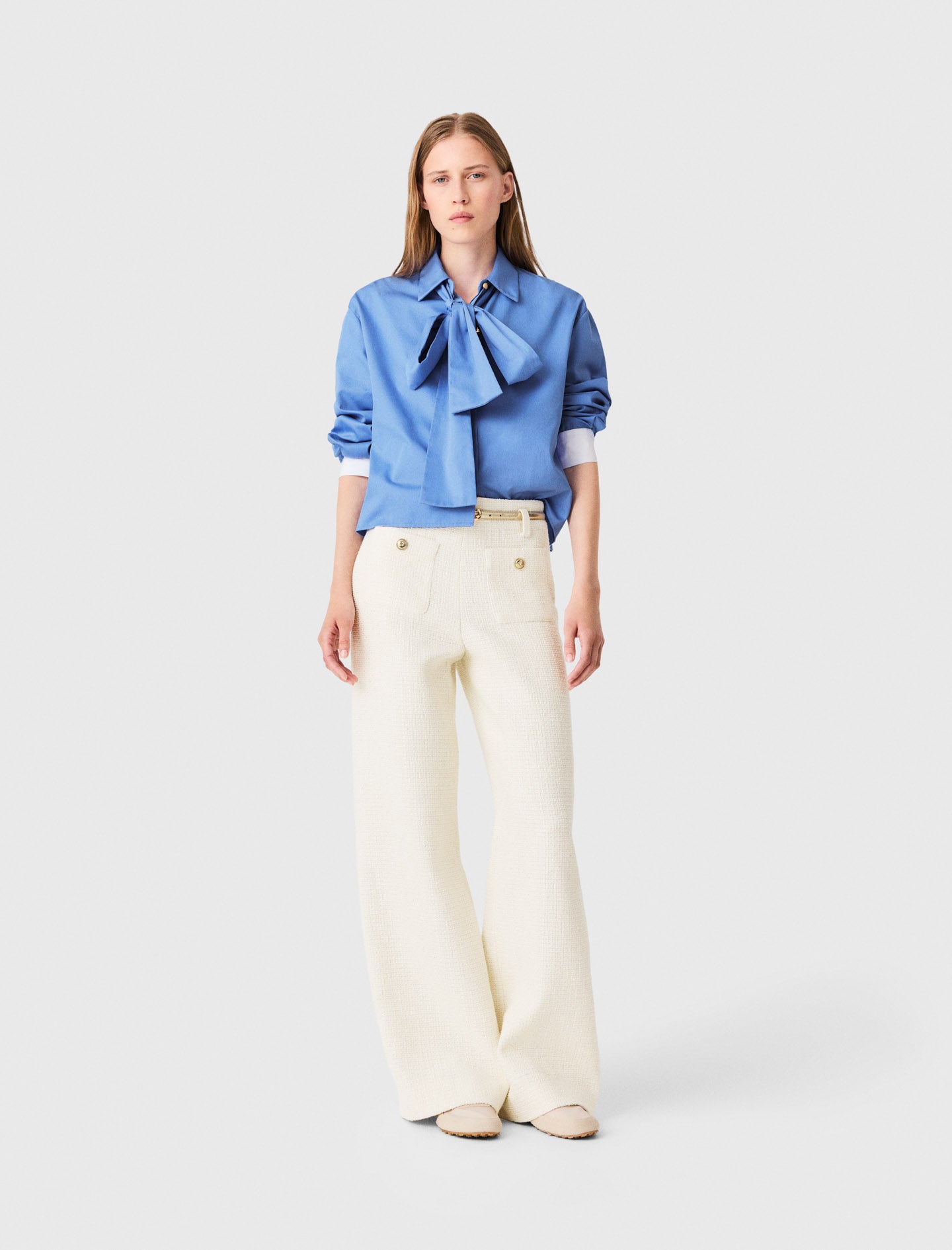 Lurex tweed trousers Ecru