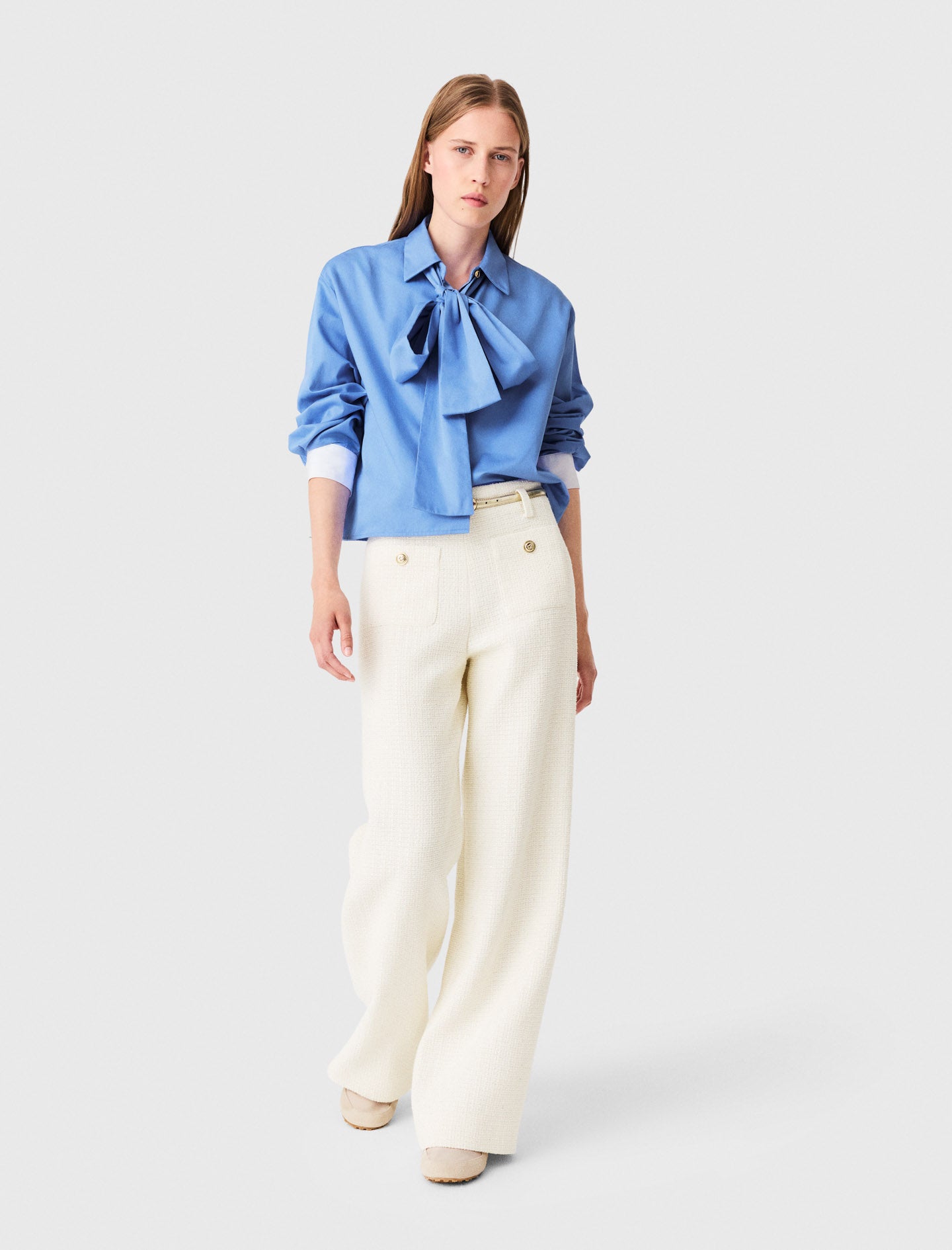 Lurex tweed trousers Ecru