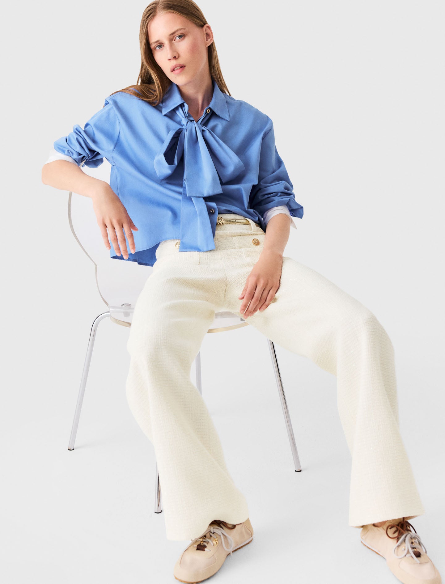 Lurex tweed trousers Ecru