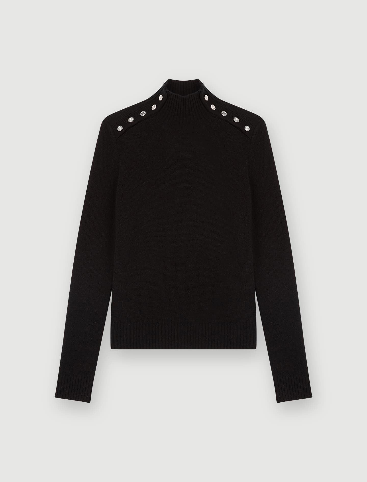 Black-featured-cashmere sweater with stand-up collar