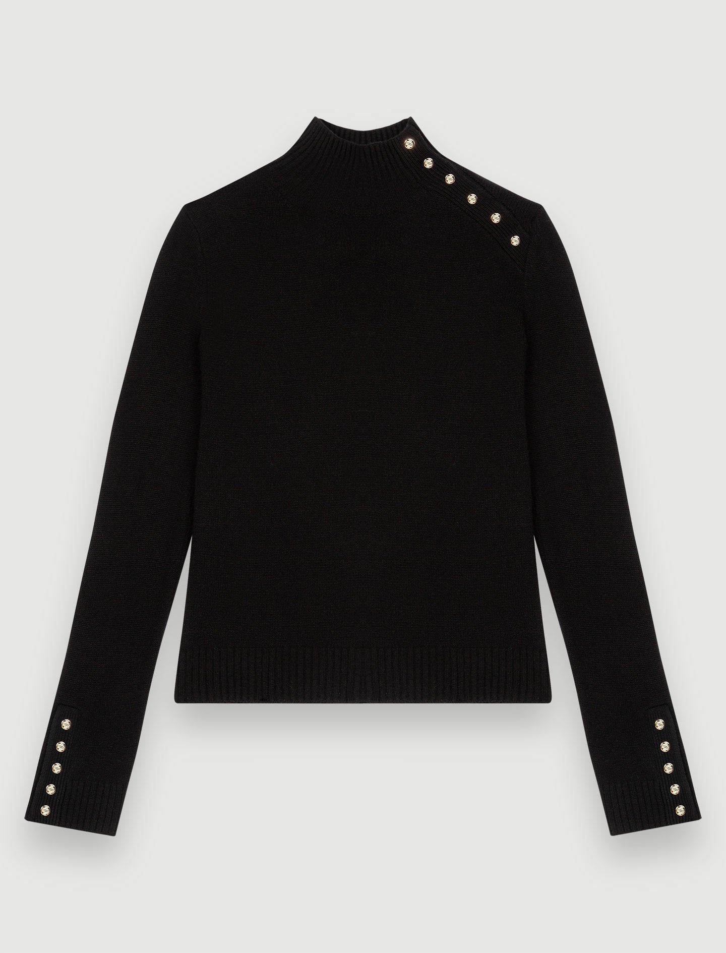 Black-cashmere jumper with gold snap buttons