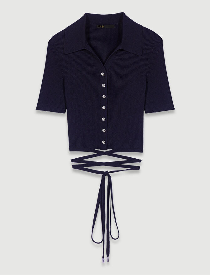 Black-Knit crop top with ties