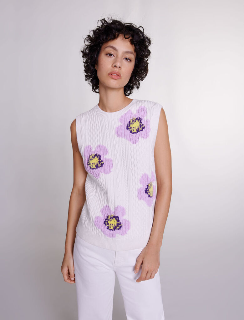 Ecru-featured-Floral sleeveless jumper