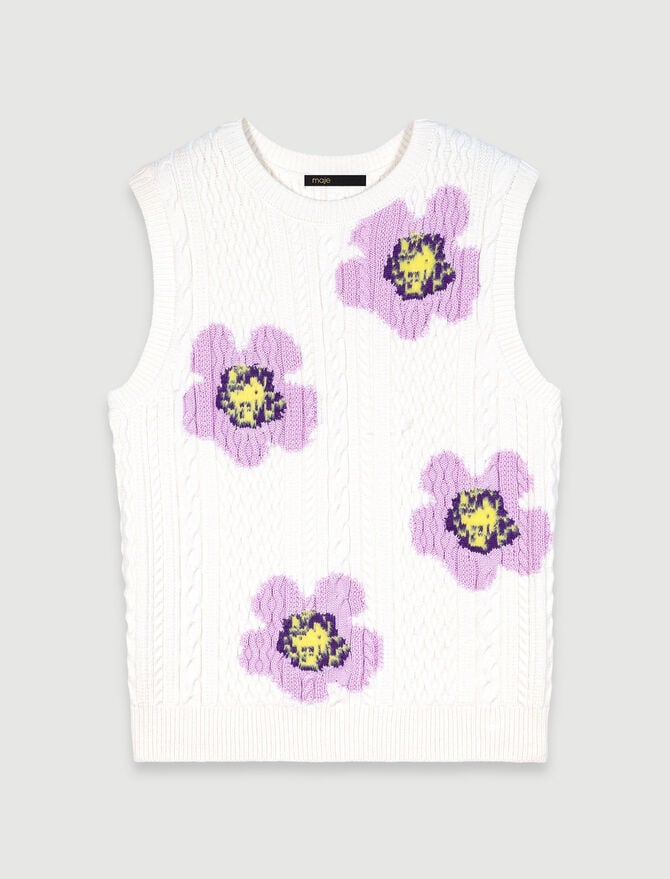 Ecru-Floral sleeveless jumper