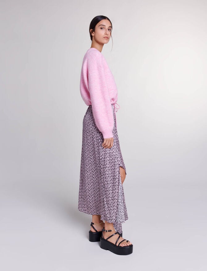 Pale Pink-Cropped knit jumper with drawstring