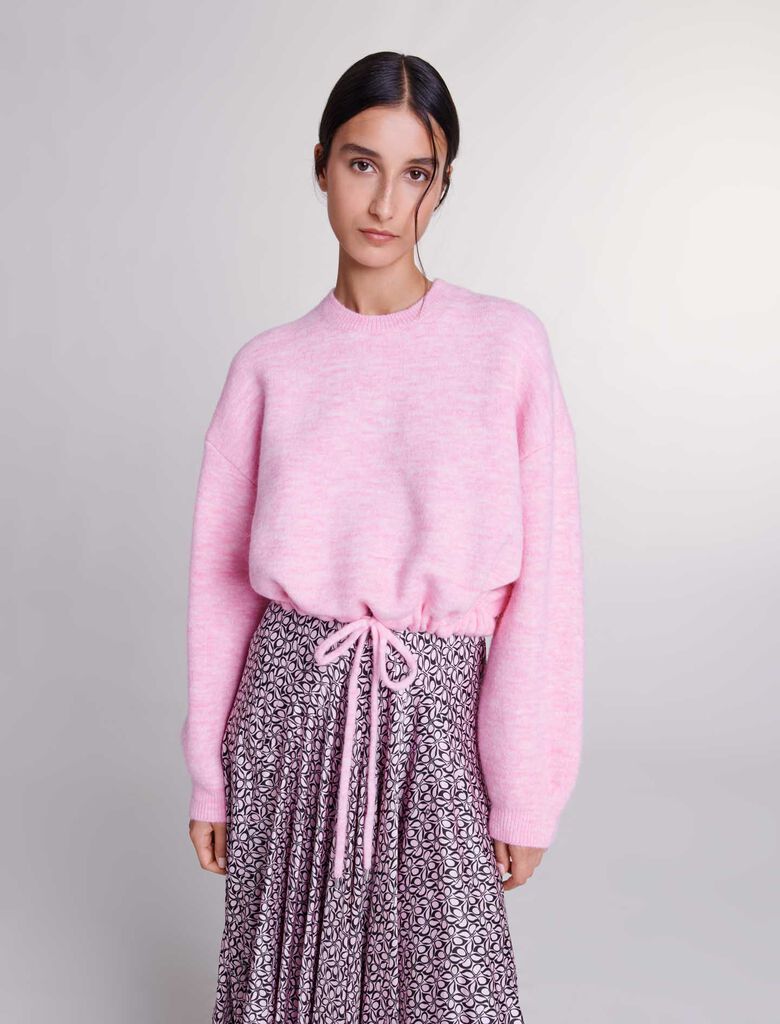Pale Pink-featured-Cropped knit jumper with drawstring