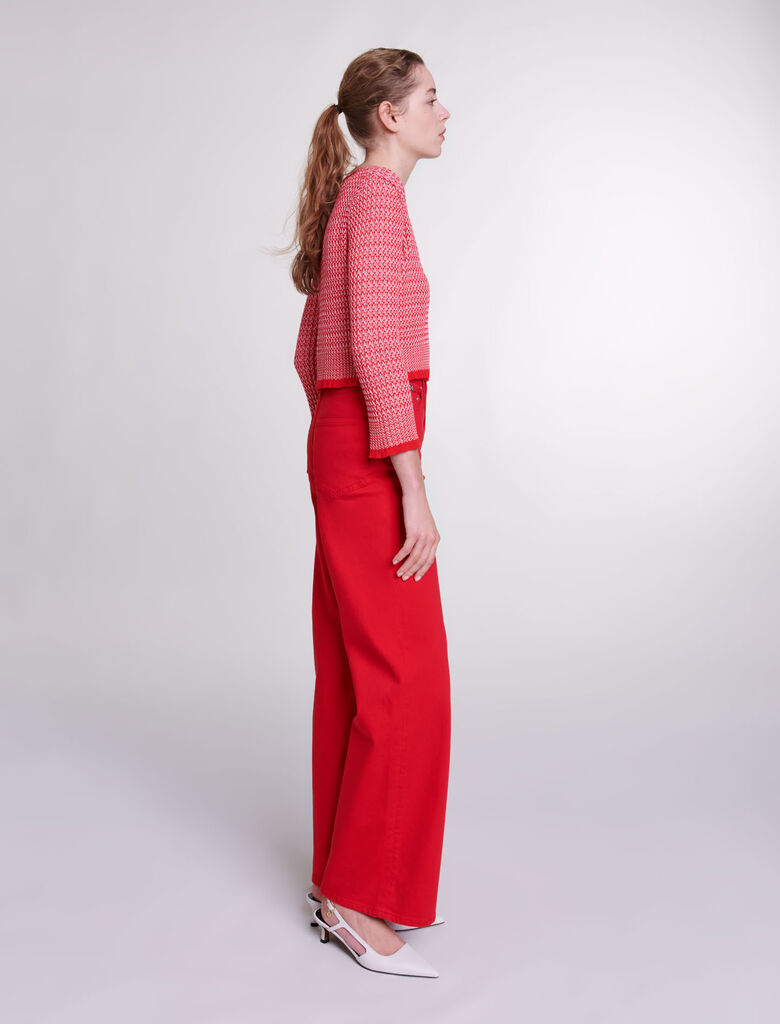 Red-Herringbone knit twin set