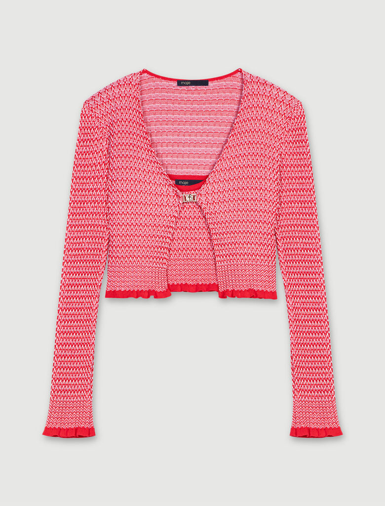 Red-Herringbone knit twin set