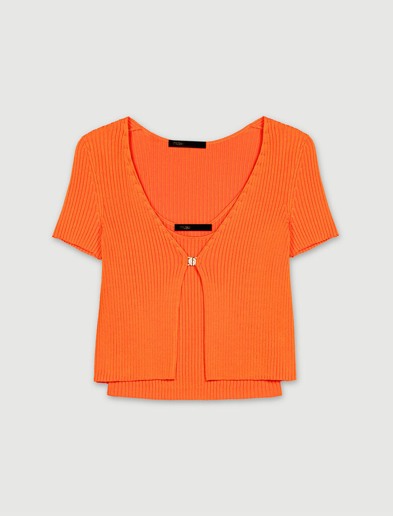 Orange-Rib knit twin set