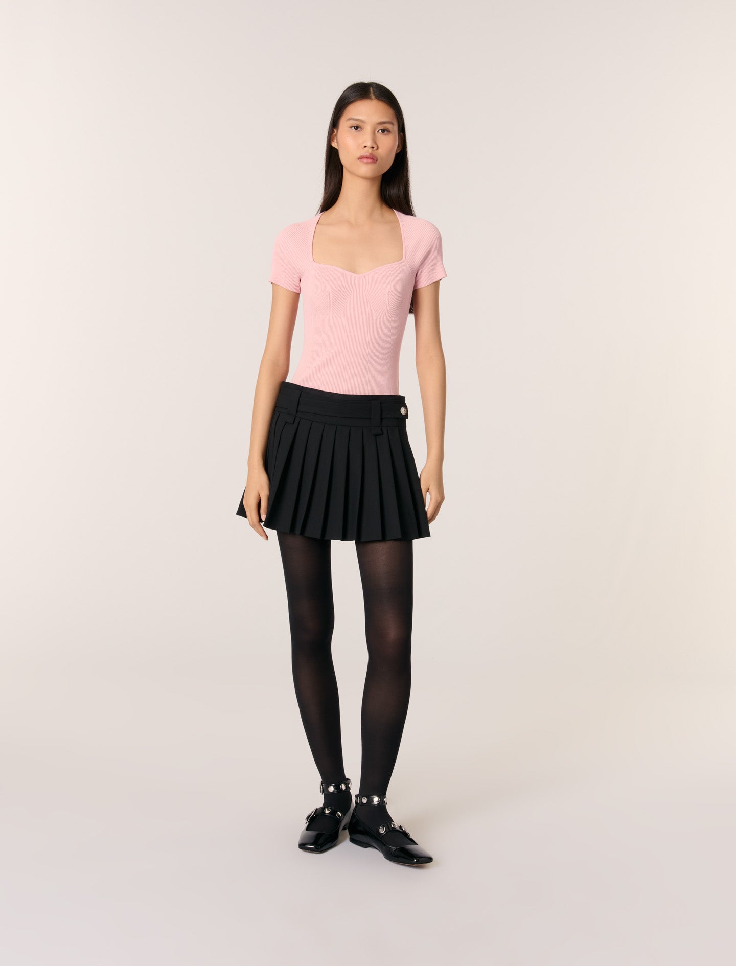 Pink-featured-Fine Ribbed T-shirt