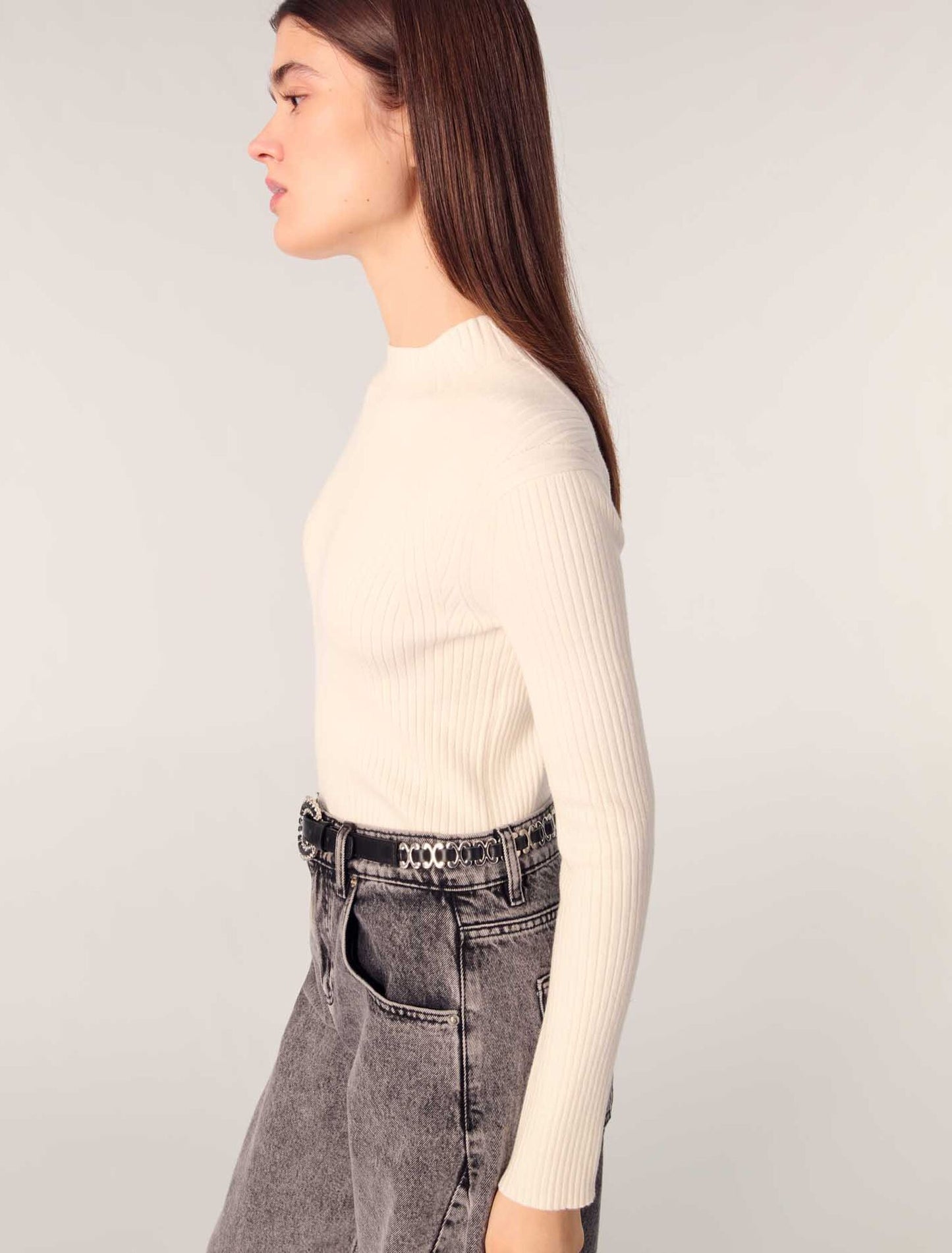Ecru-Rib knit jumper