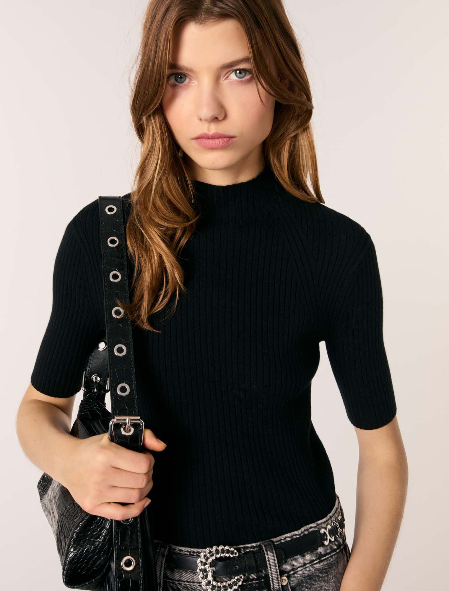 Black Rib knit top