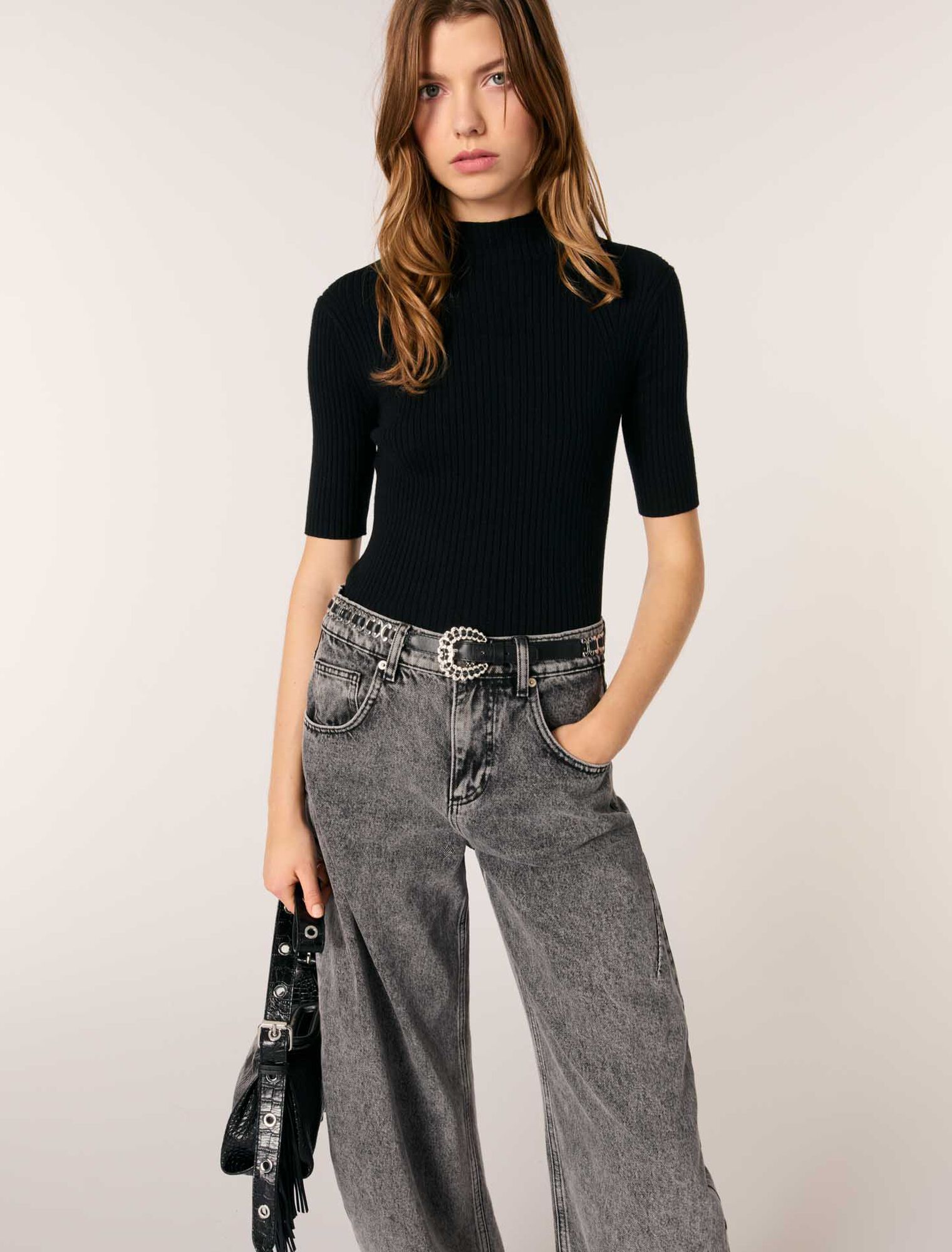Black Rib knit top