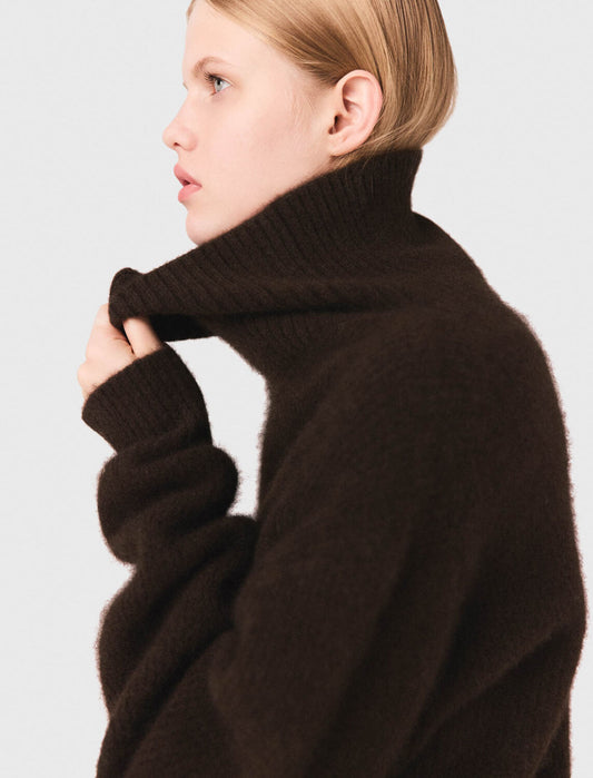 High-neck yak jumper Dark Brown