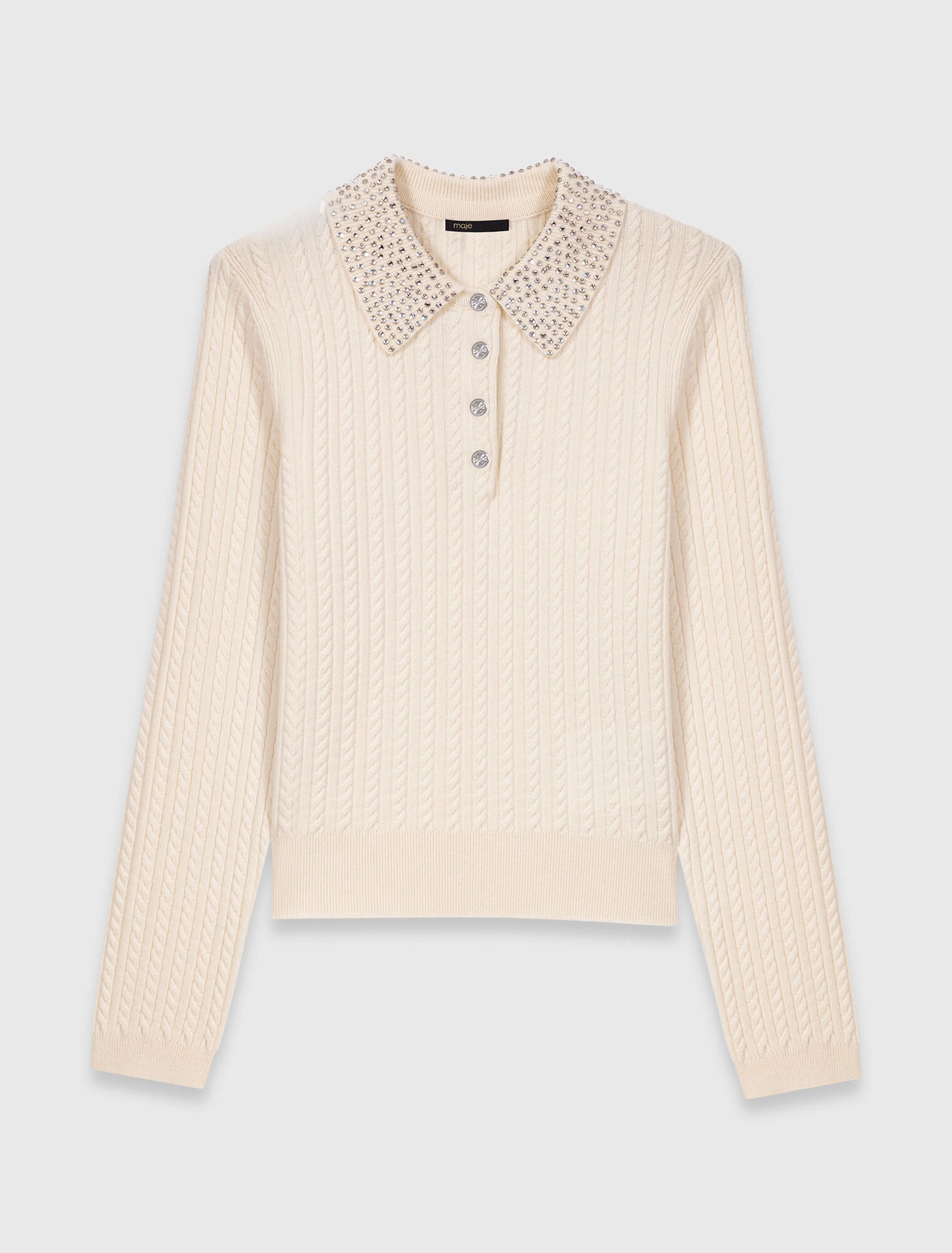 Knit polo shirt with rhinestone collar