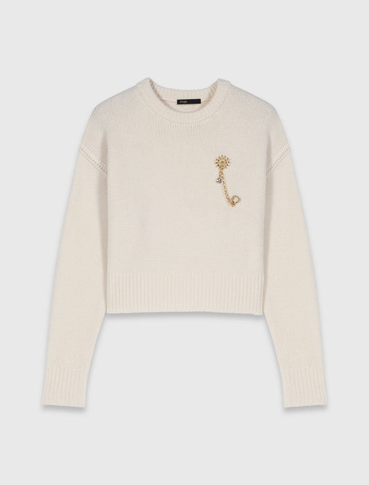 Jumper With Floral Brooch ECRU
