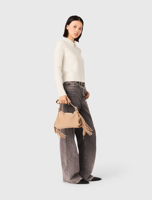 Pearl-Collar Ribbed Jumper ECRU
