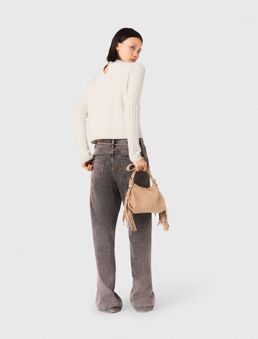 Pearl-Collar Ribbed Jumper ECRU