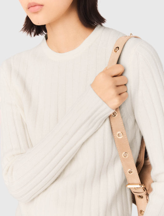 Pearl-Collar Ribbed Jumper ECRU