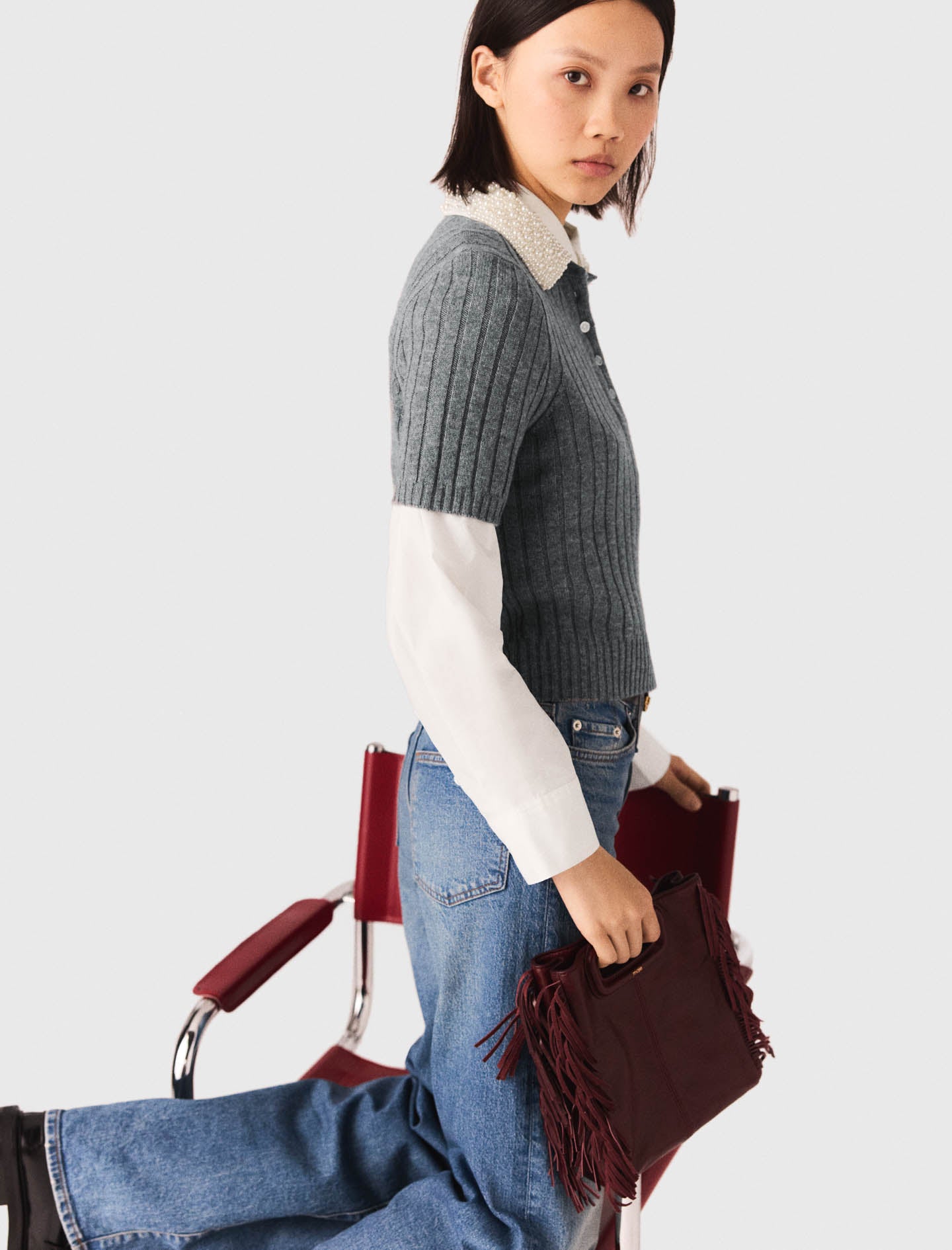 Removable Beaded Collar Jumper GREY