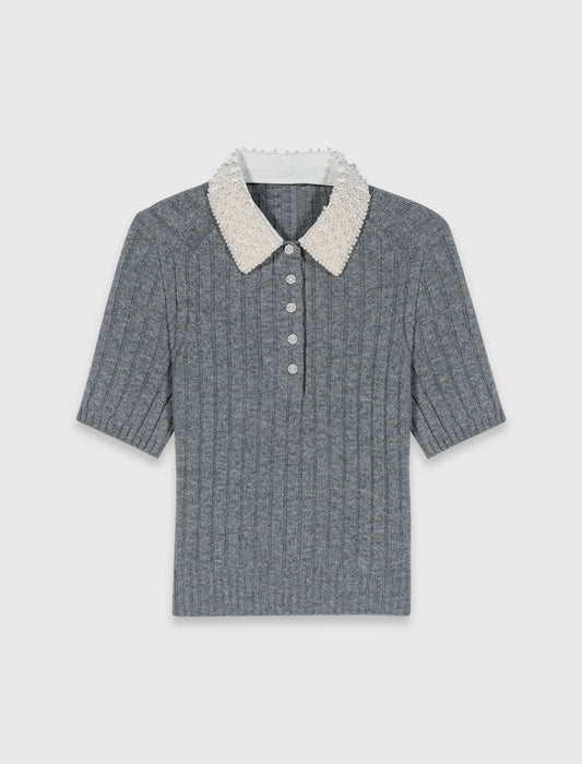 Removable Beaded Collar Jumper GREY