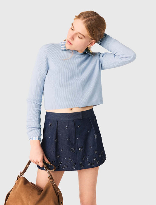 Jewel-Button Back Jumper BLUE SKY