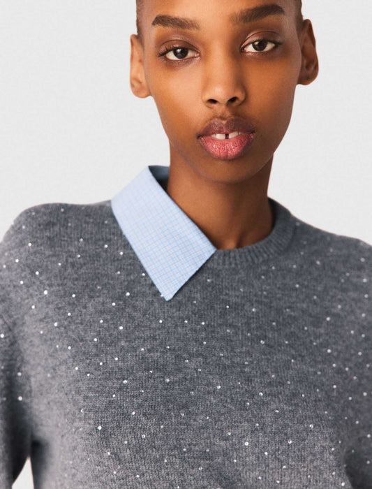 Removable Rhinestone Trim Jumper GREY