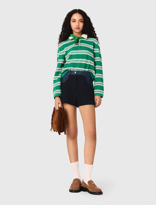 Cropped Striped Polo Jumper GREEN
