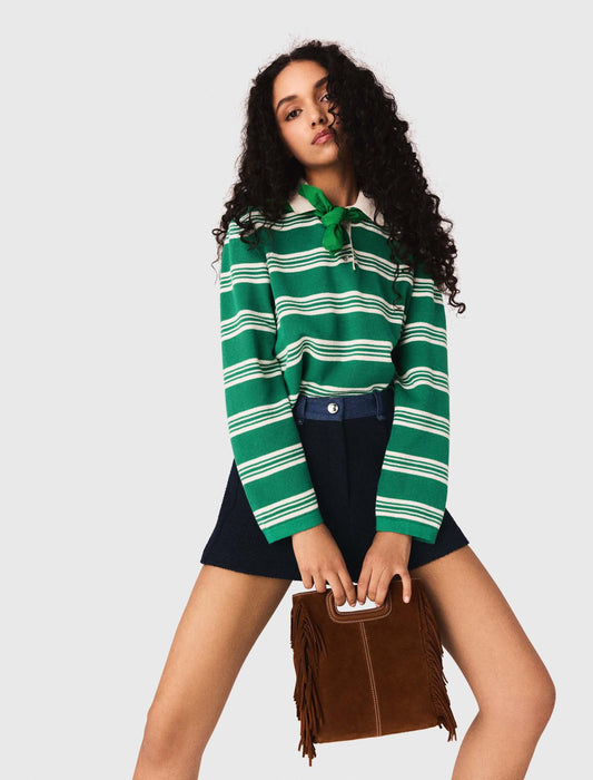 Cropped Striped Polo Jumper GREEN