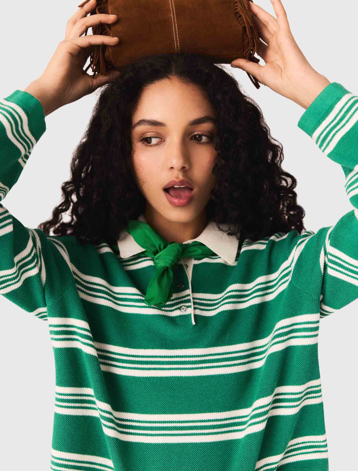 Cropped Striped Polo Jumper GREEN