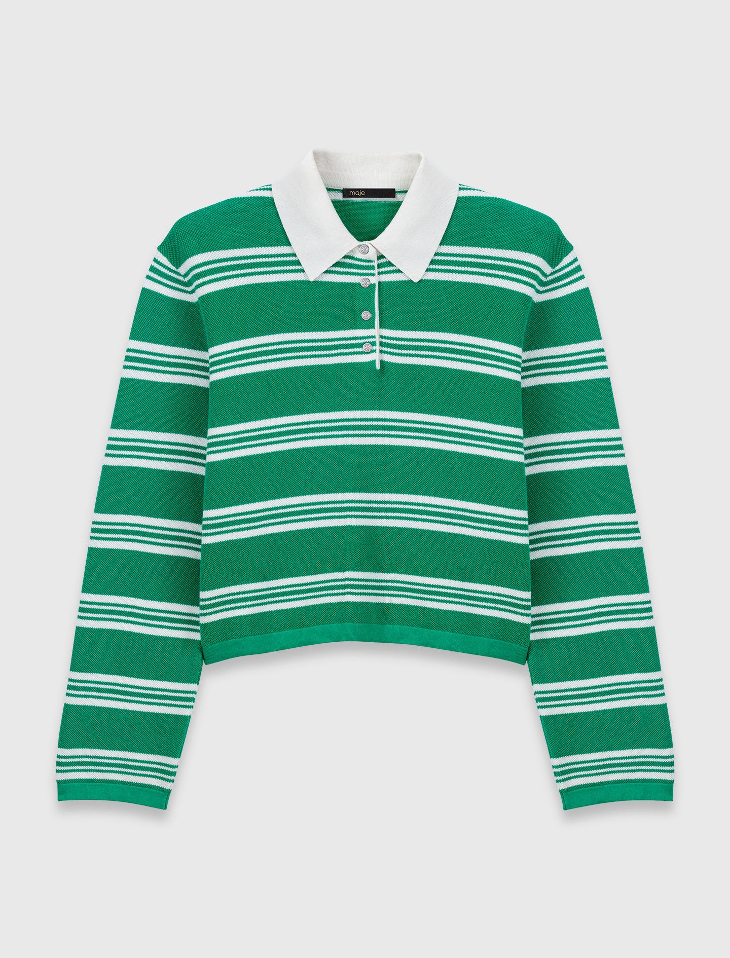 Cropped Striped Polo Jumper GREEN